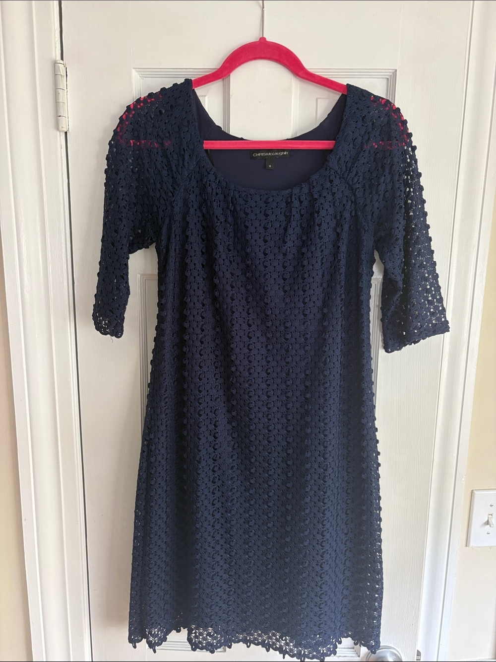 Navy Crochet Midi Dress-a perfect cocktail party/Summer party dress !
